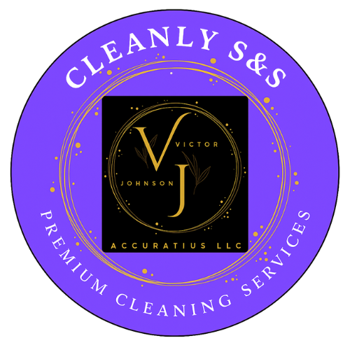 Cleanly S&S premium cleaning services logo with Victor Johnson Accuratius LLC